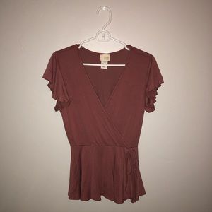 Tie waist rose colored blouse